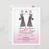 新婦と新婦 - レズビアン結婚式招待状 インビテーションポストカード (正面/裏面)