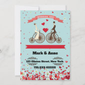 新婦と新郎が自転車で会いに来る漫画 招待状 (裏面)