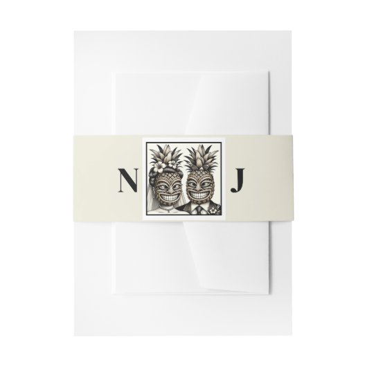 新婦と新郎のアロハパイナップルティキウェディング 招待状ベリーバンド (正面例)