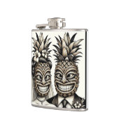 新婦と新郎のアロハパイナップルティキヘッドウェディング フラスク (左)