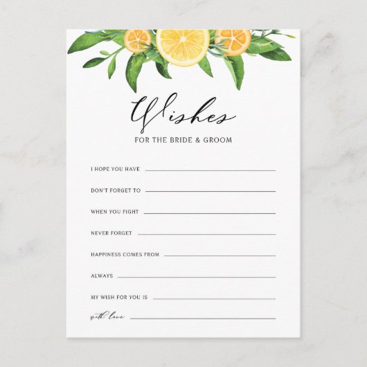 新婦と新郎へのオレンジとレモンの願い インビテーションポストカード (正面)