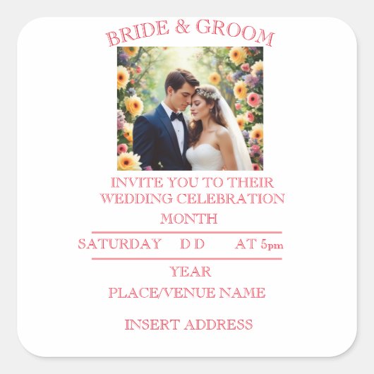 新婦と新郎 スクエアシール (正面)