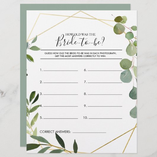 新婦にとって何歳になるブライダルシャワー (正面/裏面)