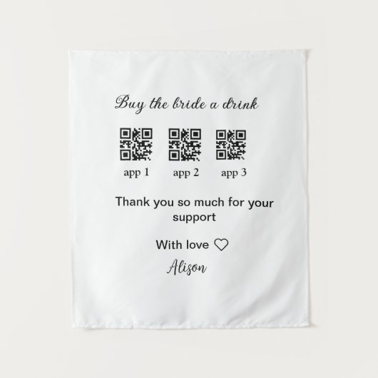 新婦にドリンクを買う QRコードをスキャンしてありがとう招待状 タペストリー (正面)