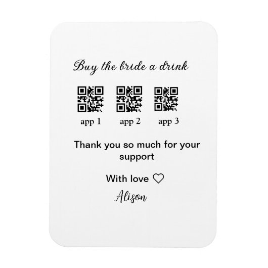 新婦に飲み物を買う QRコードをスキャンしてありがとう招待状 マグネット (縦)