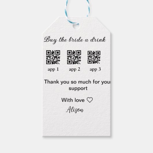 新婦に飲み物を買ってあげてください QRコードをスキャンしてありがとう 招待状 ギフトタグ (正面)