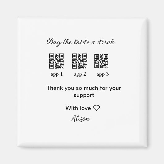 新婦に飲み物を買ってあげてください QRコードをスキャンしてありがとう 招待状 マグネット (正面)