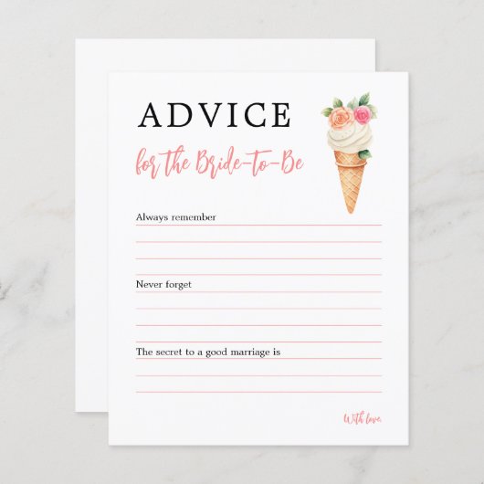 新婦のためのアイスクリームブライダルシャワーアドバイス (正面/裏面)