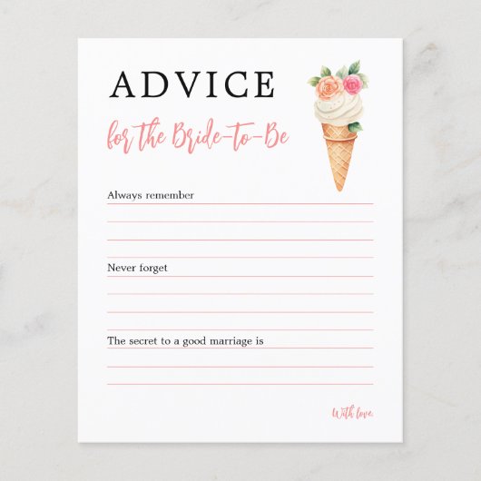新婦のためのアイスクリームブライダルシャワーアドバイス (正面)