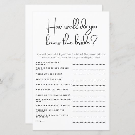 新婦のウェディングシャワーゲーム (正面/裏面)