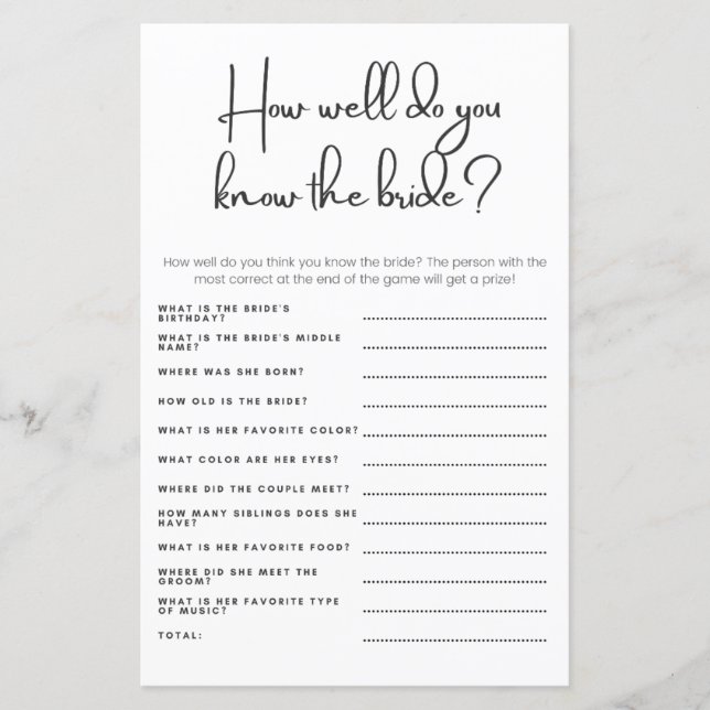 新婦のウェディングシャワーゲーム (正面)