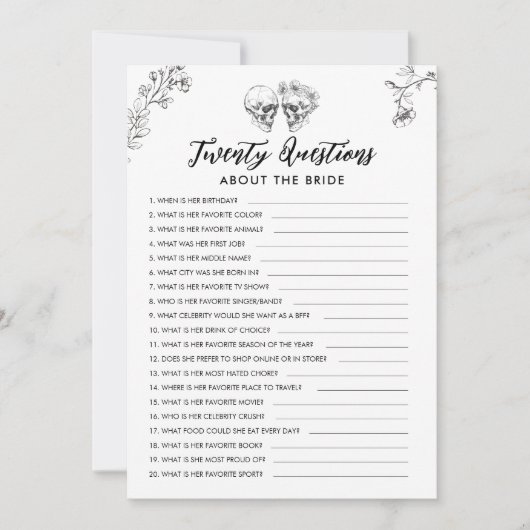 新婦のゲームカードに関するゴシック20問 招待状 (正面)