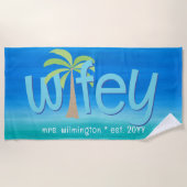 新婦のパームツリーオーシャンブルーグリーン結婚式ギフト ビーチタオル (正面)