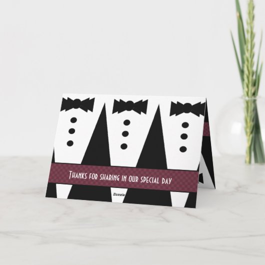 新婦の介添え人への感謝を伝える3つのタキシード カスタマイズ可能 V2 サンキューカード (裏面)