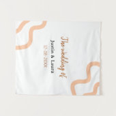 新婦の名前と新郎の名前と日付と桃の結婚式 タペストリー (正面(横))