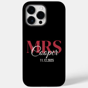 新婦の名前結婚と日付クリムゾンレッドカラーテックス Case-Mate iPhone 14 PRO MAXケース