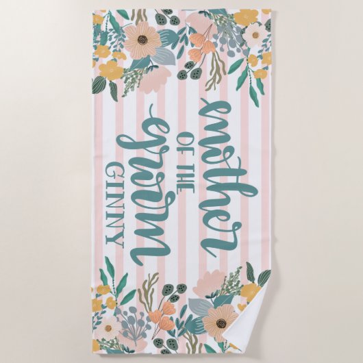 新婦の母のためのパーソナライズされたバチェロレッテ ビーチタオル (正面)