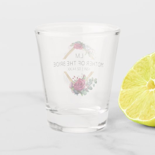 新婦の母レッドローズの日付結婚モノグラム ショットグラス (裏面)