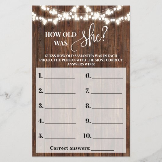 新婦は何歳だったウェスタンブライダルシャワーゲームカード チラシ (正面)