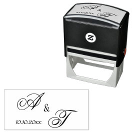 新婦エレガントと新郎のモノグラムの日付結婚付き セルフインキングスタンプ