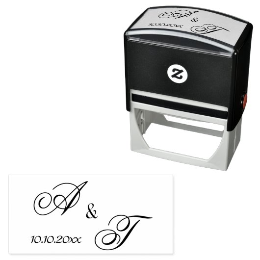 新婦エレガントと新郎のモノグラムの日付結婚付き セルフインキングスタンプ (インサイチュ)