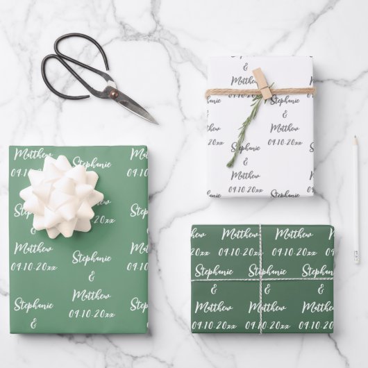 新婦エレガントモダン名の結婚式 ラッピングペーパーシート (正面)