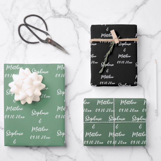 新婦エレガントモダン名の結婚式 ラッピングペーパーシート (正面)