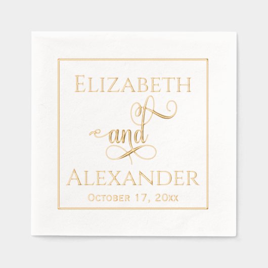 新婦エレガント名の結婚タイポグラフィ#3 Fr 箔ナプキン (正面)