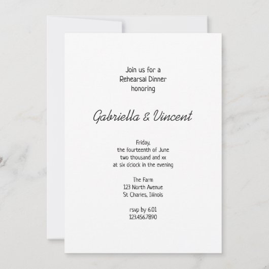 新婦オントラクターファーム結婚のリハーサルディナー 招待状 (裏面)