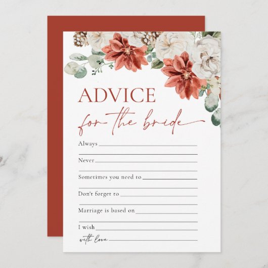 新婦ゲームのための赤い冬のクリスマスアドバイス 招待状 (正面/裏面)