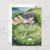 新婦ゴルファー用ゴルフカート付きゴルフブライダルシャワー ポストカード (正面/裏面)