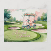 新婦ゴルファー用ゴルフカート付きゴルフブライダルシャワー ポストカード (正面)