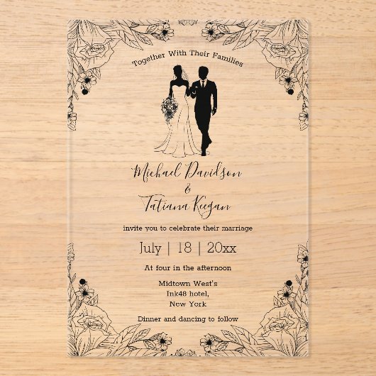 新婦スタイリッシュフローラ結婚 アクリル招待状 (正面)