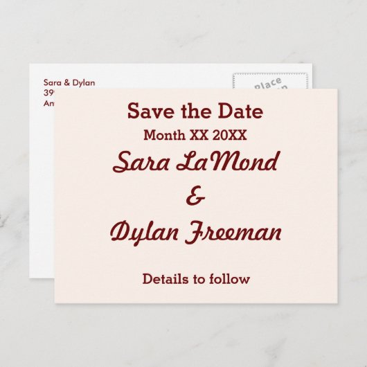 新婦パーソナライズされたと新郎の日付はがきを保存 案内ポストカード (正面/裏面)