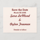 新婦パーソナライズされたと新郎の日付はがきを保存 案内ポストカード (正面)