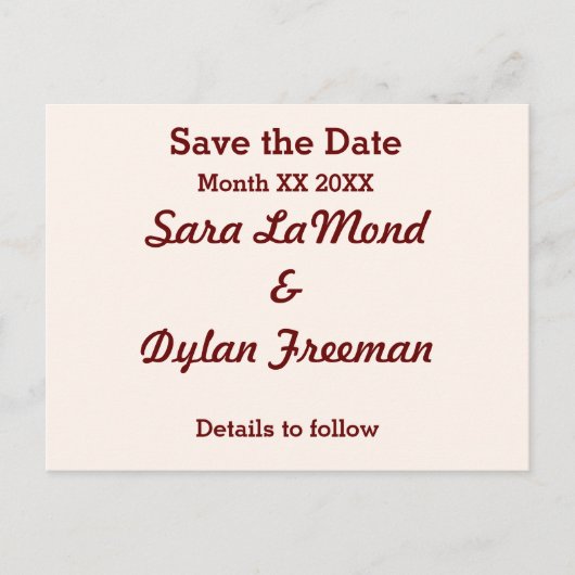 新婦パーソナライズされたと新郎の日付はがきを保存 案内ポストカード (正面)