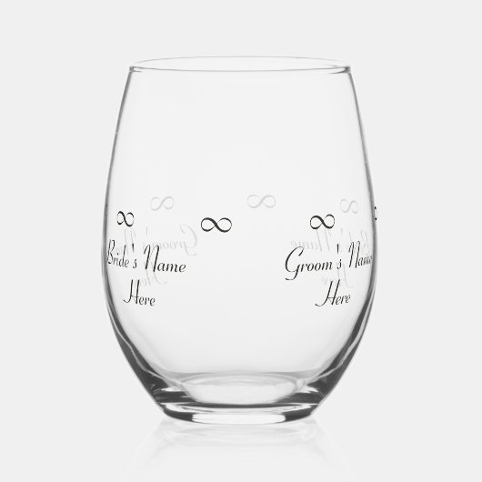 新婦パーソナライズされたの名前インフィニティシンボル ステムなしワイングラス (裏面)