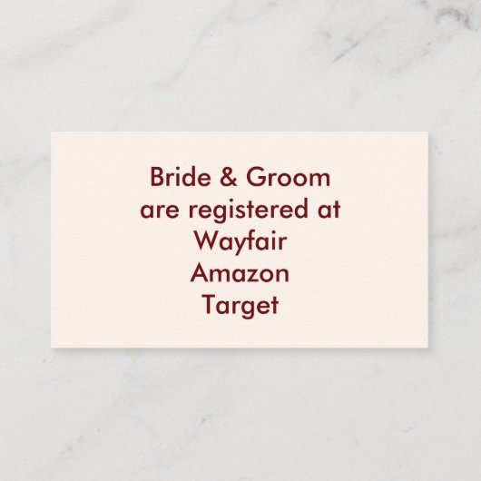 新婦パーソナライズされた登録カード エンクロージャーカード (裏面)