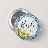 新婦ボタン – 青いタイルとレモン 缶バッジ (正面&裏面)