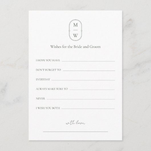 新婦ミニマルに結婚対するモノグラムの願い アドバイスカード (正面)