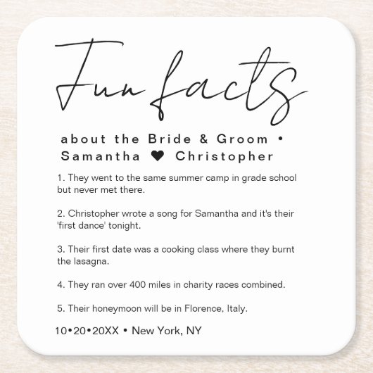 新婦ミニマルのおもしろいに関する結婚事実 スクエアペーパーコースター (正面)