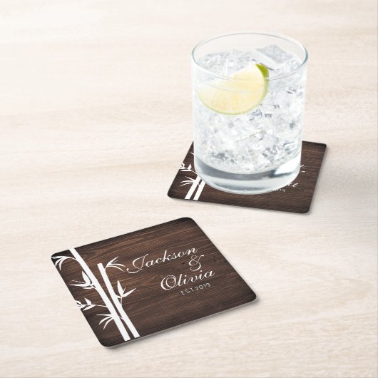 新婦モダン名前をカスタムする及び日付 スクエアペーパーコースター (インサイチュ)