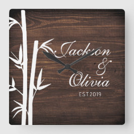 新婦モダン名前をカスタムする及び日付 スクエア壁時計