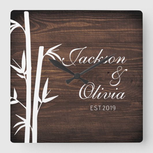 新婦モダン名前をカスタムする及び日付 スクエア壁時計 (正面)