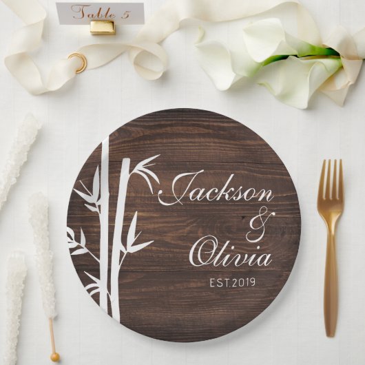 新婦モダン名前をカスタムする及び日付 ペーパープレート (ウェディング)