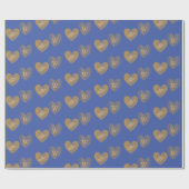 新婦モノグラムのと新郎ゴールデンハートオンブルー ラッピングペーパー (フラット)