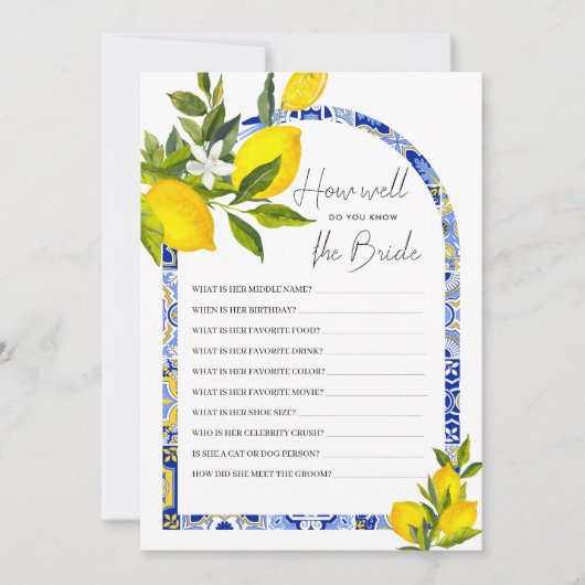 新婦レモンブライダルシャワーゲーム 招待状 (正面)