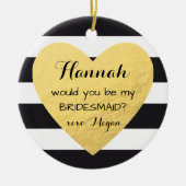 新婦付添人の提案のオーナメントの金ゴールドのハートのクリスマス セラミックオーナメント (正面)