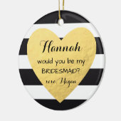 新婦付添人の提案のオーナメントの金ゴールドのハートのクリスマス セラミックオーナメント (左)