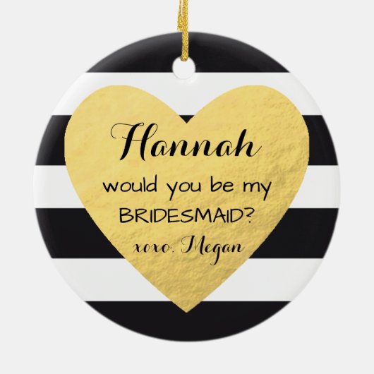 新婦付添人の提案のオーナメントの金ゴールドのハートのクリスマス セラミックオーナメント (裏面)